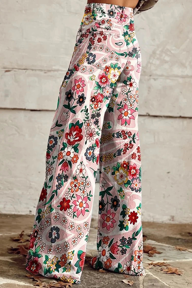 Women's Floral Wonderland Print Casual Wide Leg Pants