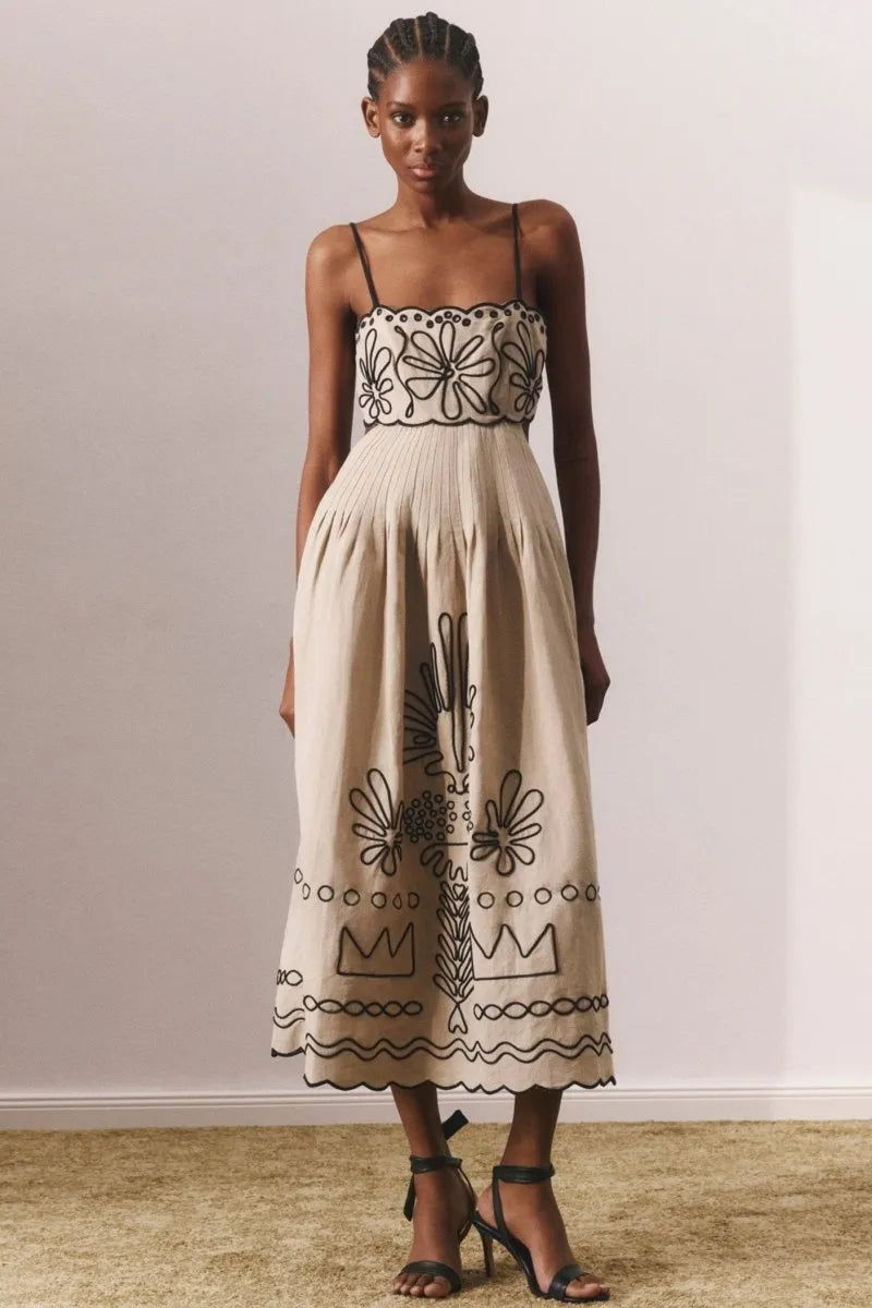 Phoebe - Embroidered A-Line Midi Dress