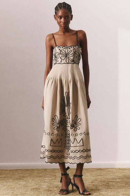 Phoebe - Embroidered A-Line Midi Dress