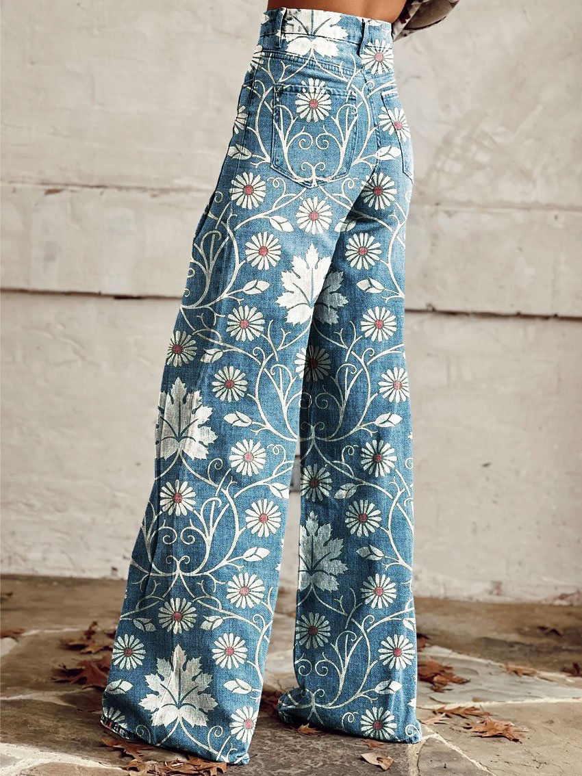 Women's Vintage Print Casual Wide Leg Pants