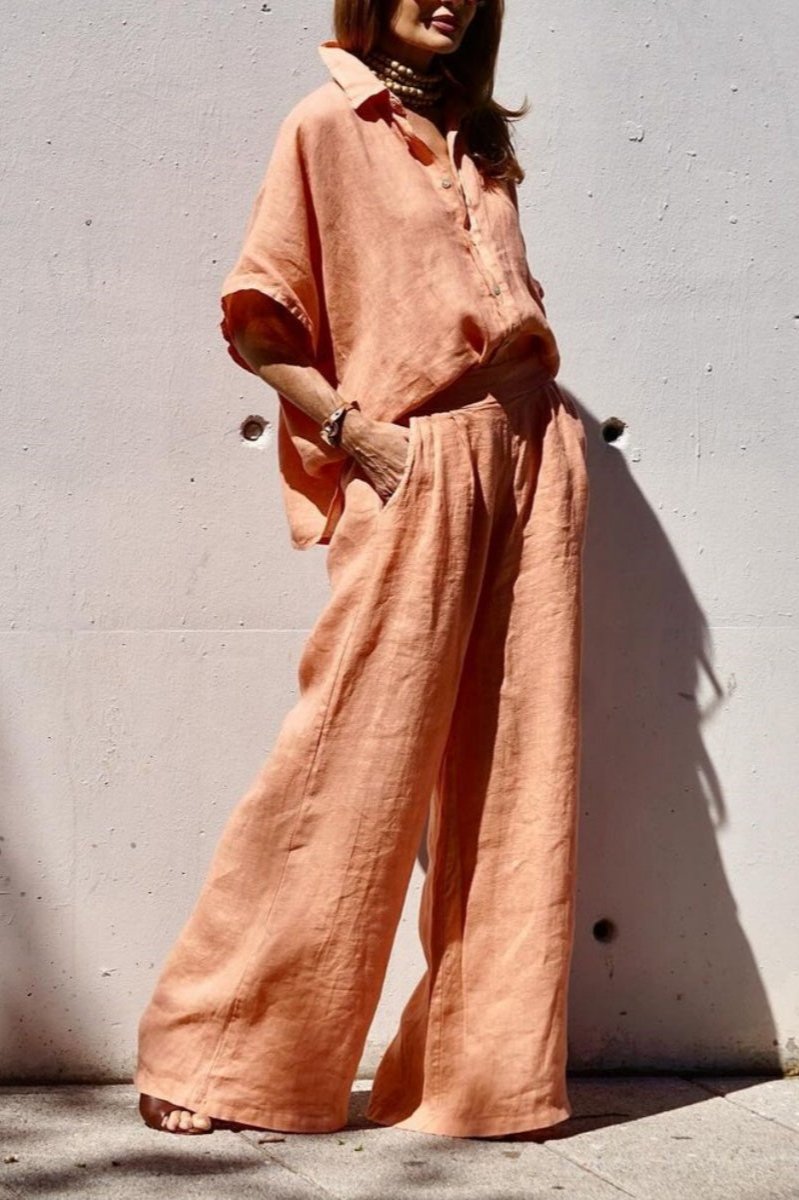 Savannah - Peach Linen Relaxed Fit Two-Piece Set