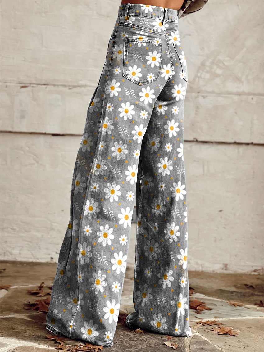 Women's Flower Print Casual Wide Leg Pants