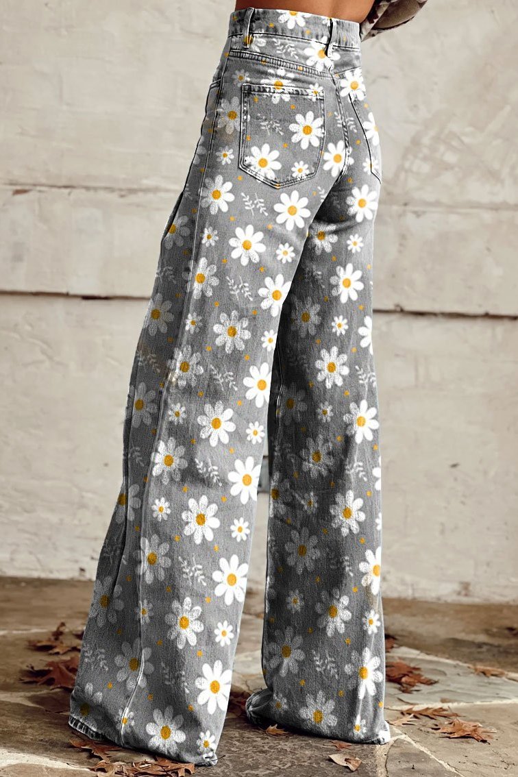 Women's Flower Print Casual Wide Leg Pants