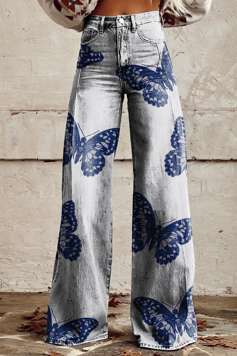 Women's Butterfly Breeze Print Casual Wide Leg Pants