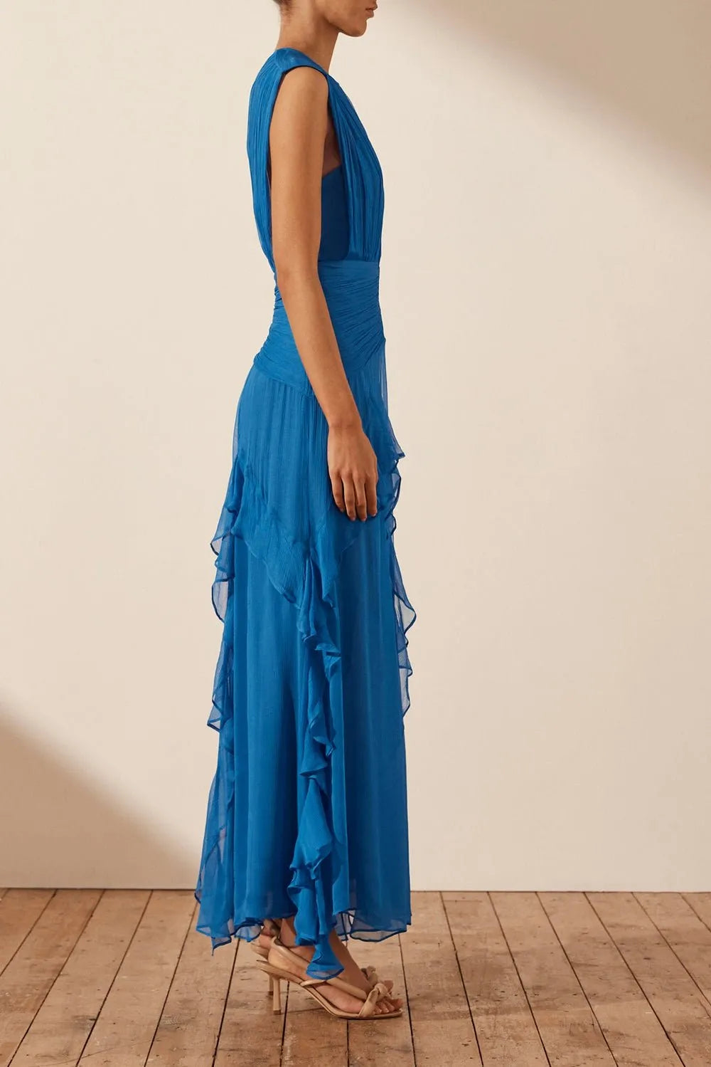 Alisha - Pleated Sleeveless Ruffle Maxi Dress