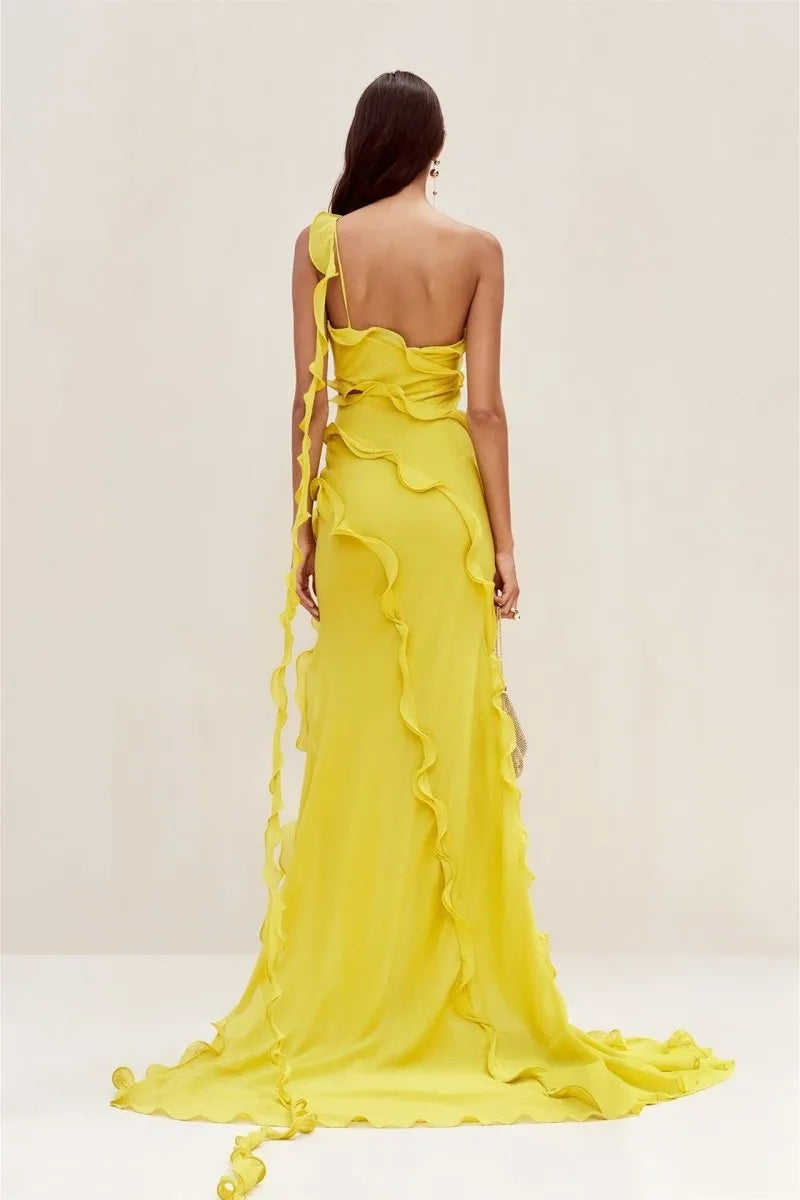 Elora - One Shoulder Ruffle Maxi Dress