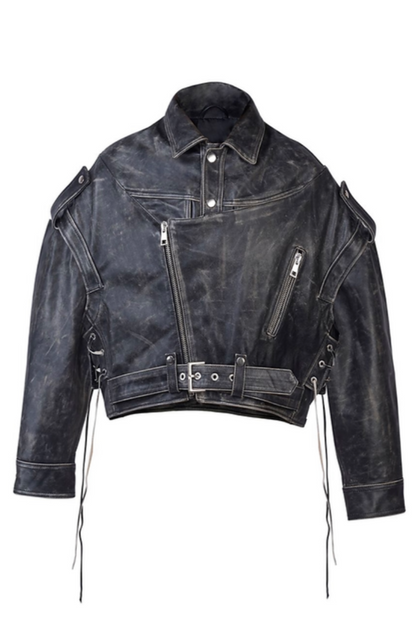 Anca - Distressed Black Leather Jacket