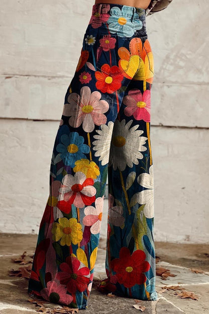 Women's Floral Print Casual Wide Leg Pants