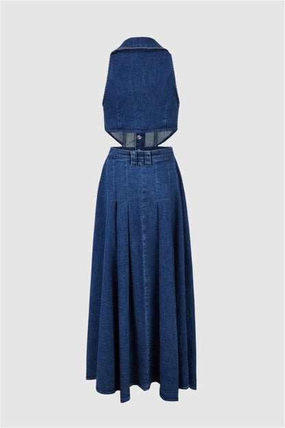 Alia - Denim Dress with Cut-Outs and Lapel Collar