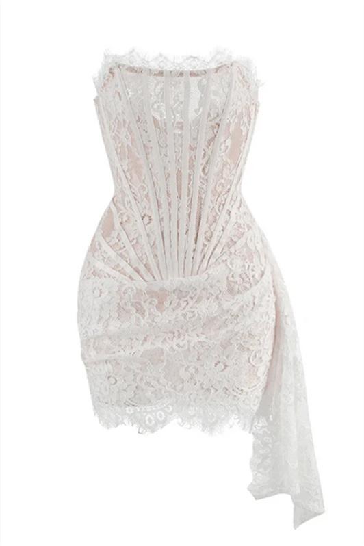 Venia - Strapless Lace Corset - White